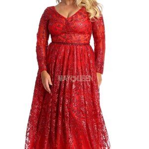NWT May Queen RQ7920 Lace/Sheer Evening Dress Red size 12